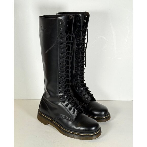 Dr. Martens 11300 Black Leather Tall Combat Boots 20 Eyelet Unisex - Picture 6 of 15